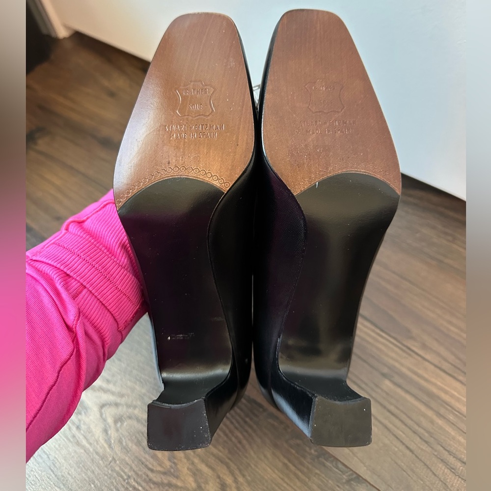 Stuart Weitzman Black Leather Mid Heel Pumps with Crystal Charms - Picture 12 of 15